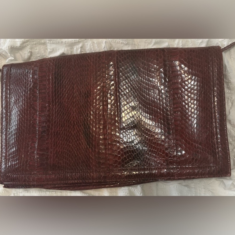Burgundy Crocodile Embossed Clutch